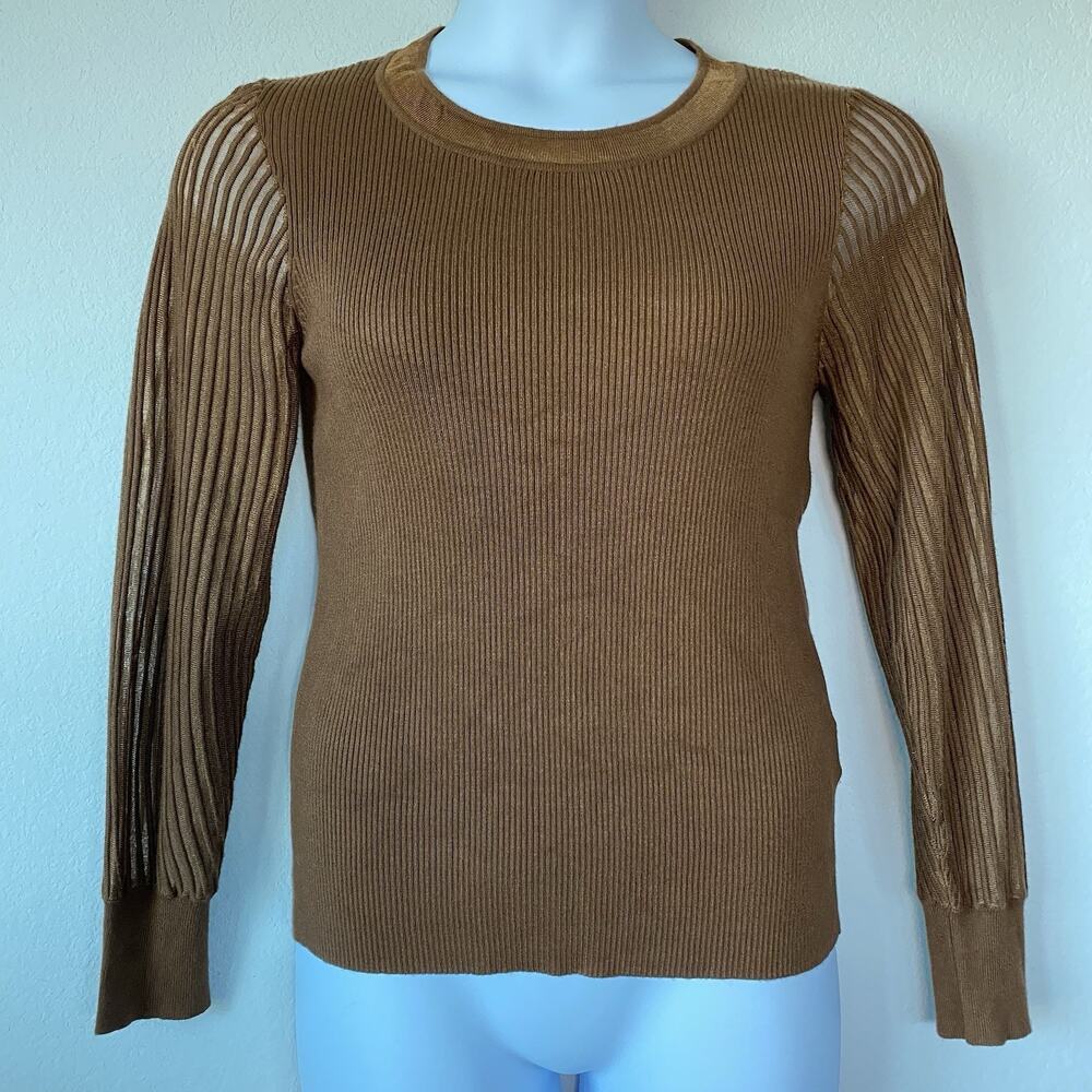 Marina V Paris Chocolate Brown Crew Neck Large Sweatshirt Sheered‎ Long Sleeves